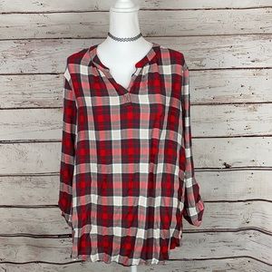 Time & Tru Red Plaid XL Top